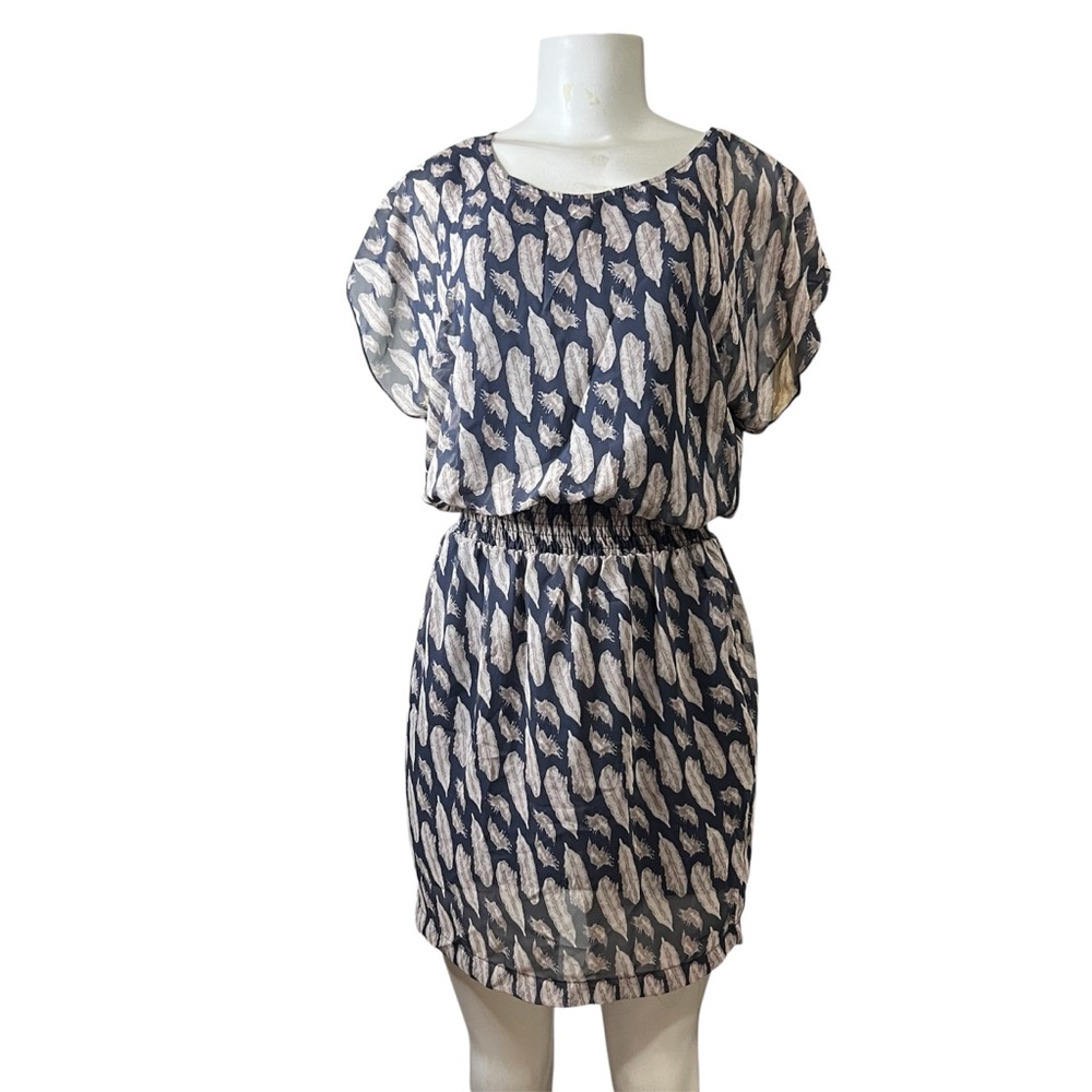 Paisley and Ivy Dress Feather Print Elastic Waist Boho Euro Summer Festival Sz S